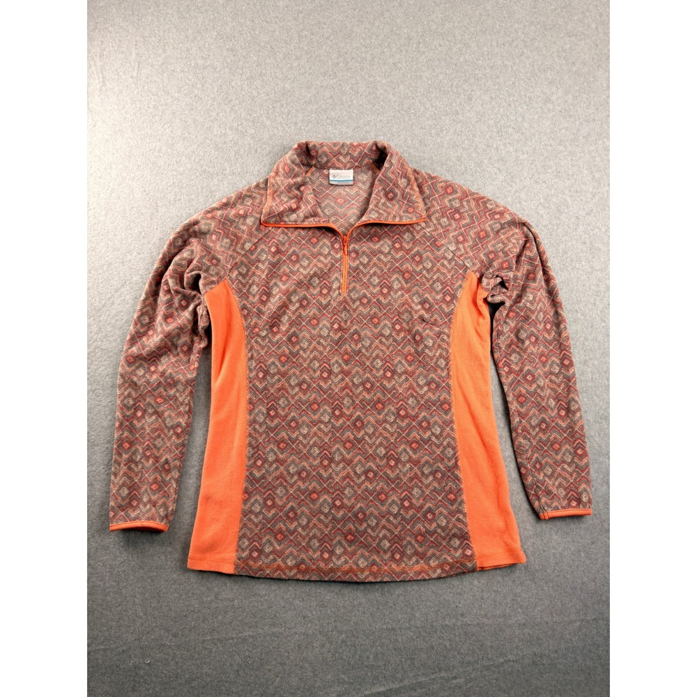 Columbia Womens Glacial Fleece Quarter Zip Pullover Orange Geometric Print L